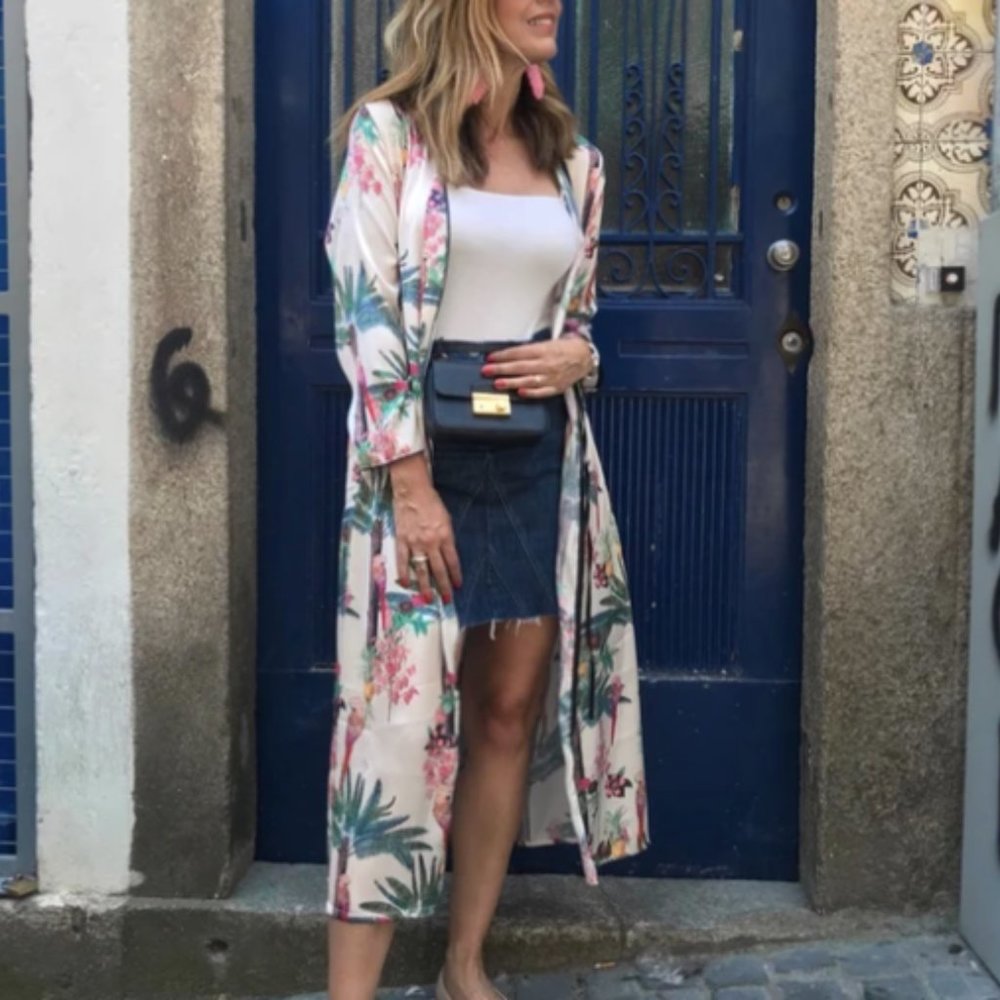 LOBOROSA Palomino Parrot & Palm Tree Printed Robe